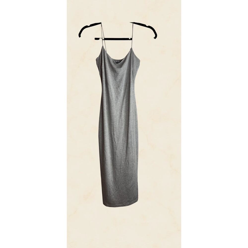 Jluxabel Heather Gray Cowl Neck Spaghetti Strap Bodycon Midi Dress Small - Picture 2 of 7